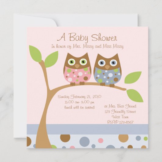 Twin Owl Baby shower Invitation Kaart (Voorkant)