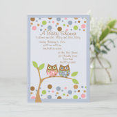 Twin Owl Baby shower Invitation Kaart (Staand voorkant)