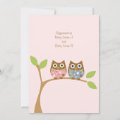 Twin Owl Baby shower Invitation Kaart (Achterkant)