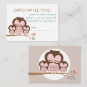 Twin Owl Baby shower Luier Raffle Ticket Insert Informatiekaartje (Voorkant / Achterkant)