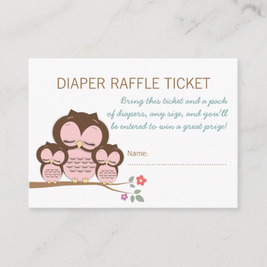 Twin Owl Baby shower Luier Raffle Ticket Insert Informatiekaartje (Voorkant)