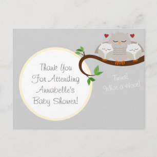 Twin Owls Baby shower Bedankt Briefkaart