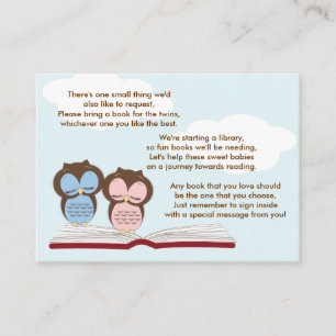 Twin Owls Baby shower Book Insert Request Kaart
