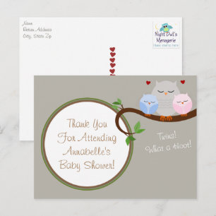 Twin Owls Boy & Girl Bedankt Briefkaart