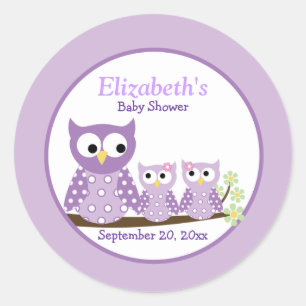 Twin Paars Owls Baby shower Favor Sticker