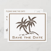 Twin Palm Trees Brown Tropical Save the Date Aankondigingskaart (Voorkant / Achterkant)