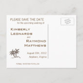 Twin Palm Trees Brown Tropical Save the Date Aankondigingskaart (Achterkant)