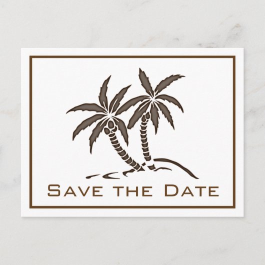 Twin Palm Trees Brown Tropical Save the Date Aankondigingskaart (Voorkant)