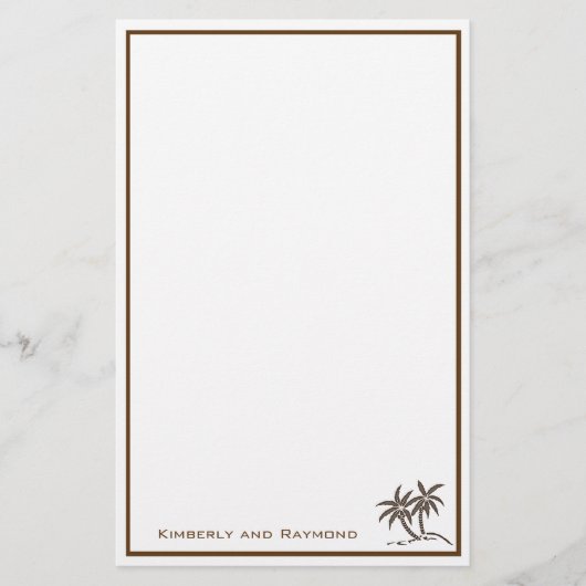 Twin Palm Trees Tropical Brown gepersonaliseerd Briefpapier (Voorkant)