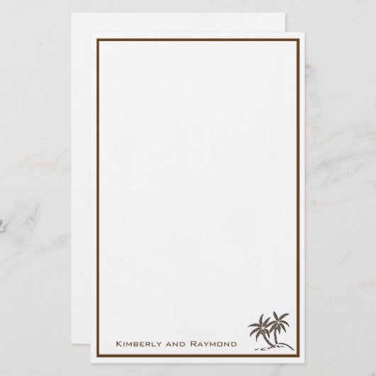 Twin Palm Trees Tropical Brown gepersonaliseerd Briefpapier (Voorkant / Achterkant)