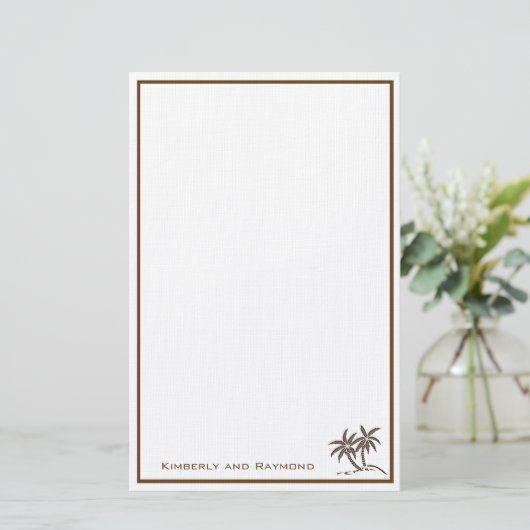 Twin Palm Trees Tropical Brown gepersonaliseerd Briefpapier (Staand voorkant)