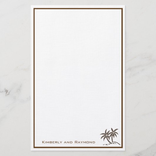 Twin Palm Trees Tropical Brown gepersonaliseerd Briefpapier (Voorkant)
