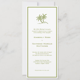 Twin Palm Trees Tropical Green Wedding Invitation Kaart