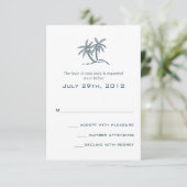 Twin palmbomen blauw tropisch strand bruiloft RSVP kaartje (Staand voorkant)