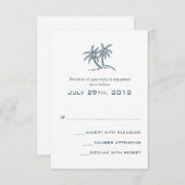 Twin palmbomen blauw tropisch strand bruiloft RSVP kaartje (Voorkant / Achterkant)