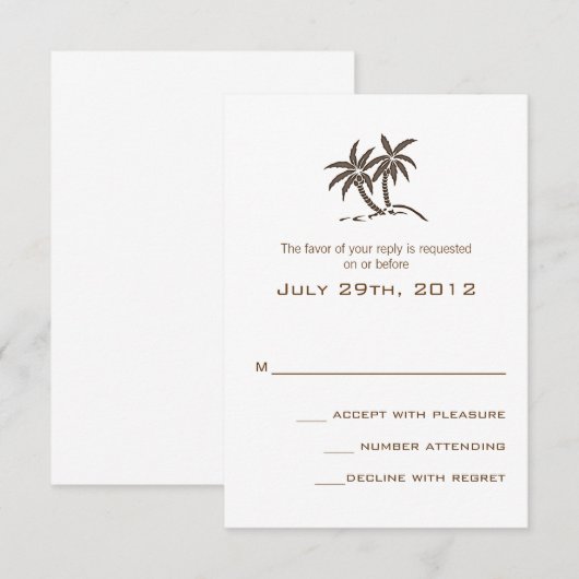 Twin palmbomen bruin tropisch strand bruiloft RSVP kaartje (Voorkant / Achterkant)