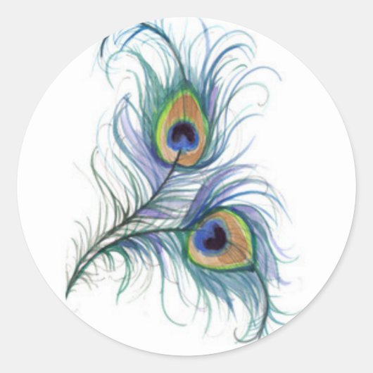 Twin Peacock Feather Pencil Tekening Button Ronde Sticker (Voorkant)