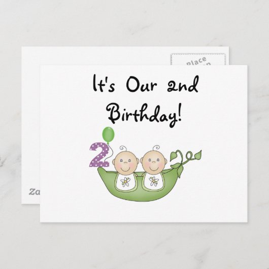 Twin Peas in a Pod 2e Verjaardag T-shirts en gesch Briefkaart (Voorkant / Achterkant)