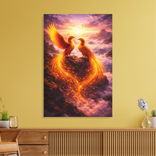 Twin Phoenixes of Eternal Light Canvas Afdruk (Insitu (Woonkamer))
