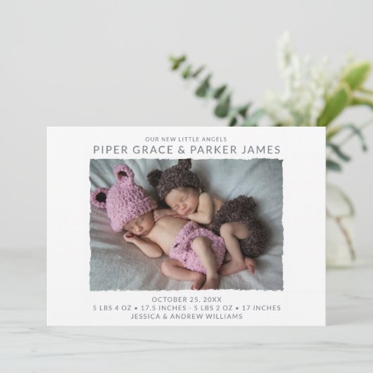 Twin Photo Birth Aankondiging (Staand voorkant)