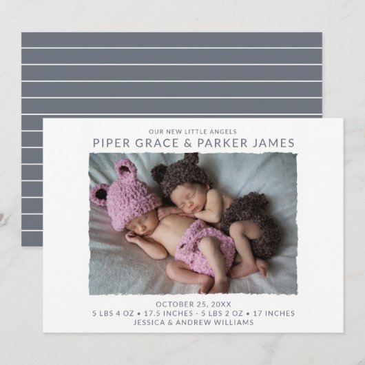 Twin Photo Birth Aankondiging (Voorkant / Achterkant)