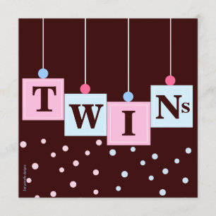 Twin Pink Blue Blocks Boy and Girl Baby shower Kaart