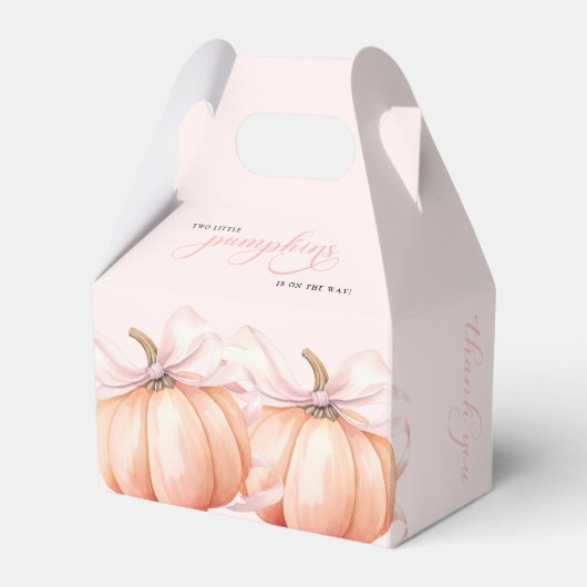 TWIN Pink Bow Pumpkin Baby Shower Favor Box Bedankdoosjes (Voorkant Zijde)