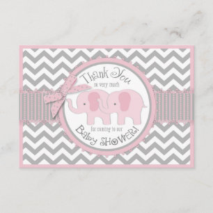 Twin Pink Elephants Grey White Chevron Dank je Bedankkaart