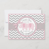 Twin Pink Elephants Grey White Chevron Dank je Bedankkaart (Voorkant)