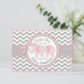 Twin Pink Elephants Grey White Chevron Dank je Bedankkaart (Staand voorkant)