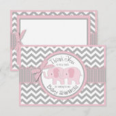 Twin Pink Elephants Grey White Chevron Dank je Bedankkaart (Voorkant / Achterkant)