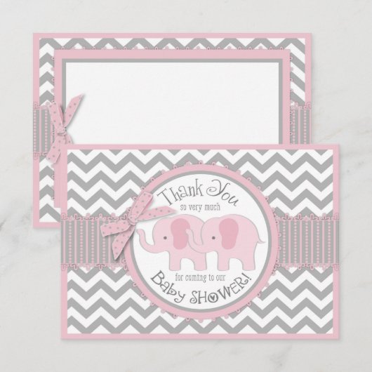 Twin Pink Elephants Grey White Chevron Dank je Bedankkaart (Voorkant / Achterkant)