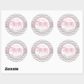 Twin Pink Elephants Grijs Wit Chevron Baby shower Ronde Sticker (Vel)