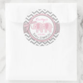 Twin Pink Elephants Grijs Wit Chevron Baby shower Ronde Sticker (Tas)