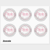 Twin Pink Elephants Grijs Wit Chevron Baby shower Ronde Sticker (Vel)