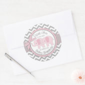 Twin Pink Elephants Grijs Wit Chevron Dank u Ronde Sticker (Envelop)