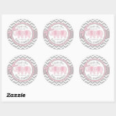 Twin Pink Elephants Grijs Wit Chevron Dank u Ronde Sticker (Vel)