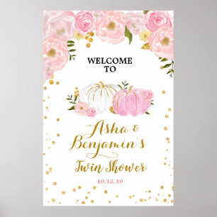 Twin Pink en Gold Pumpkin-welkomstteken Poster