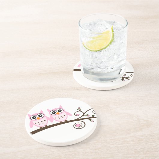 Twin Pink Ownership on Brown Branch Zandsteen Onderzetter (Zijkant)