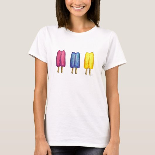 Twin Pop, bevroren Popsicles Ice Lolly Yellow Blue T-shirt (Voorkant)