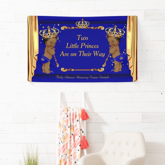 Twin Prince Baby shower Blauw Goud Drapes Etnisch Spandoek (Insitu)