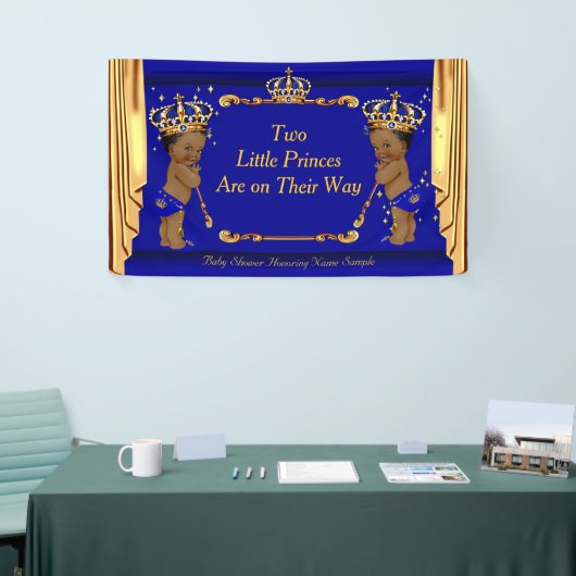 Twin Prince Baby shower Blauw Goud Drapes Etnisch Spandoek (Beurs)