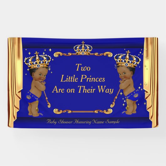 Twin Prince Baby shower Blauw Goud Drapes Etnisch Spandoek (Horizontaal)