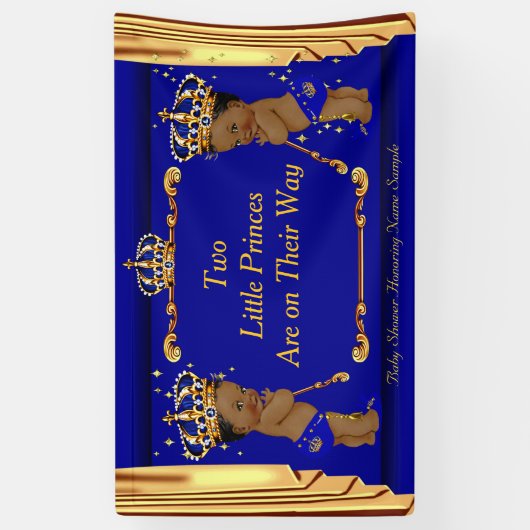 Twin Prince Baby shower Blauw Goud Drapes Etnisch Spandoek (Verticaal)