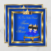 Twin Prince Baby shower Blue Gold Boy Crown 3a Kaart (Voorkant / Achterkant)