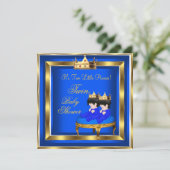 Twin Prince Baby shower Blue Gold Boy Crown 3a Kaart (Staand voorkant)