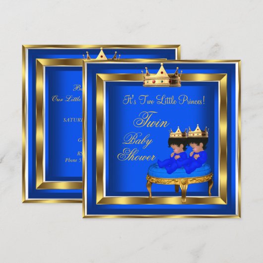 Twin Prince Baby shower Royal Blue Gold Boy Crown Kaart (Voorkant / Achterkant)