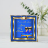 Twin Prince Baby shower Royal Blue Gold Boy Crown Kaart (Staand voorkant)