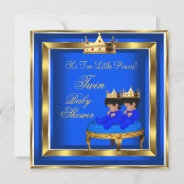 Twin Prince Baby shower Royal Blue Gold Boy Crown Kaart