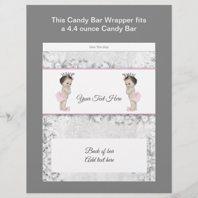 Twin Princess Baby shower Snoep Bar Wrapper (Voorkant)